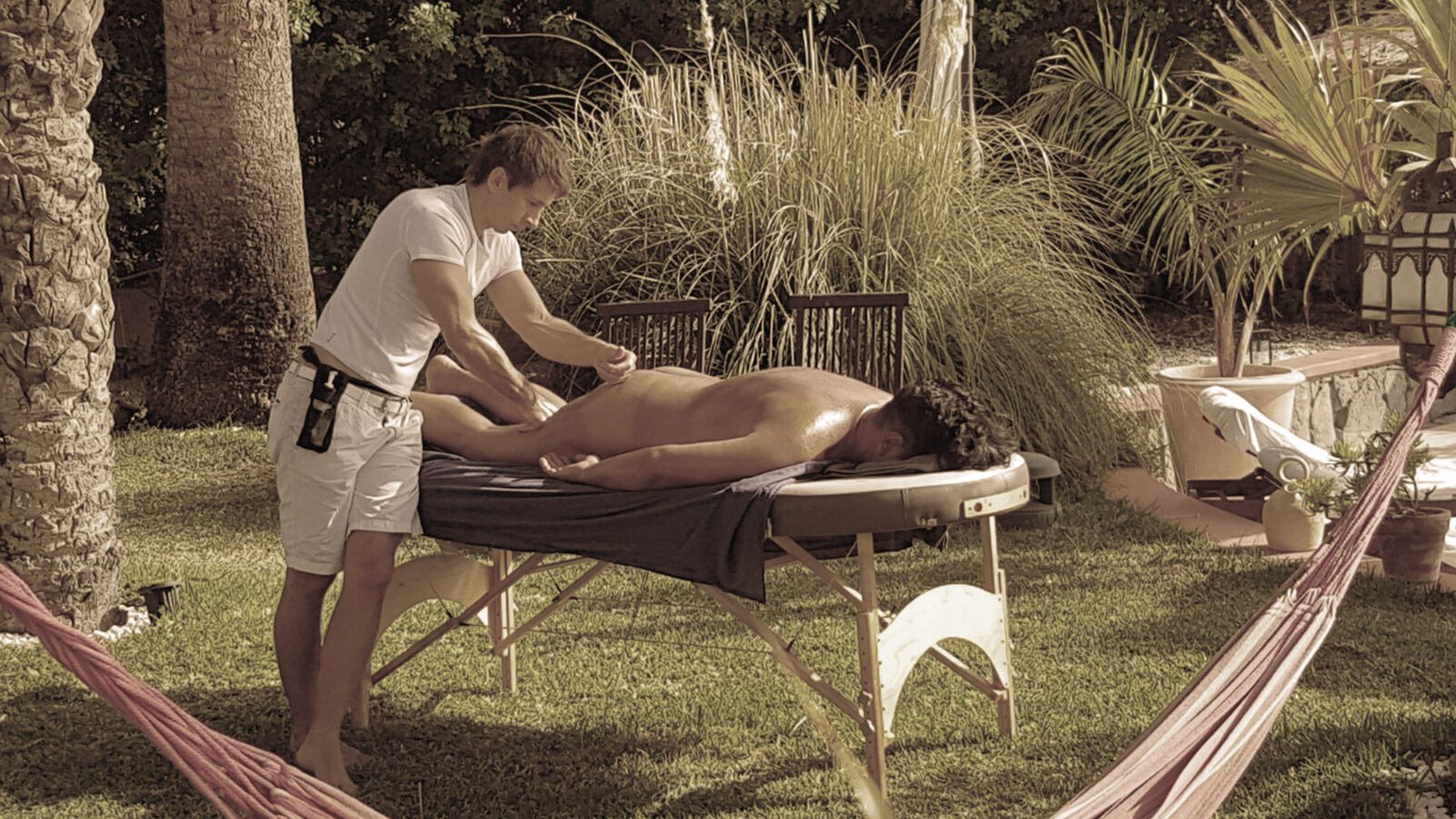 Massage in garden setting